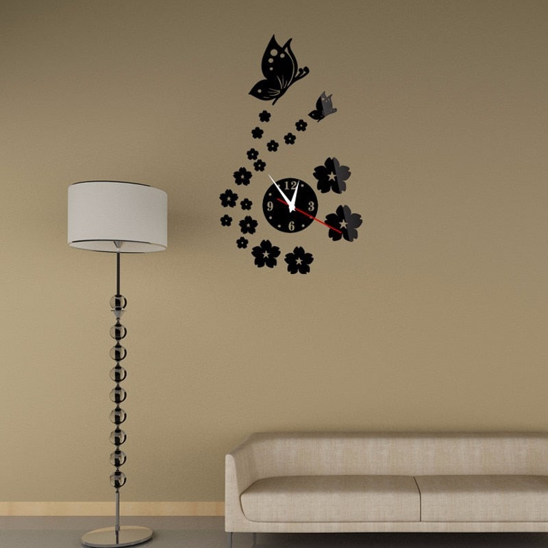 Floral Butterfly Wall Clock
